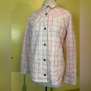 Eddie Bauer Pink Plaid Quilted Snap-Up Jacket
